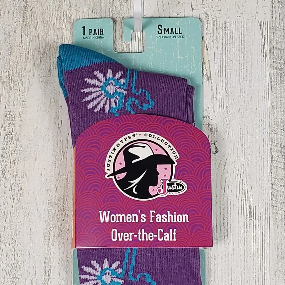 NWT Justin Boots Fashion Cushioned Sole Over The Calf Socks Women's Size Small